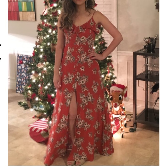 Bloom On Rust Red Floral Print Maxi Dress - Picture 2 of 10